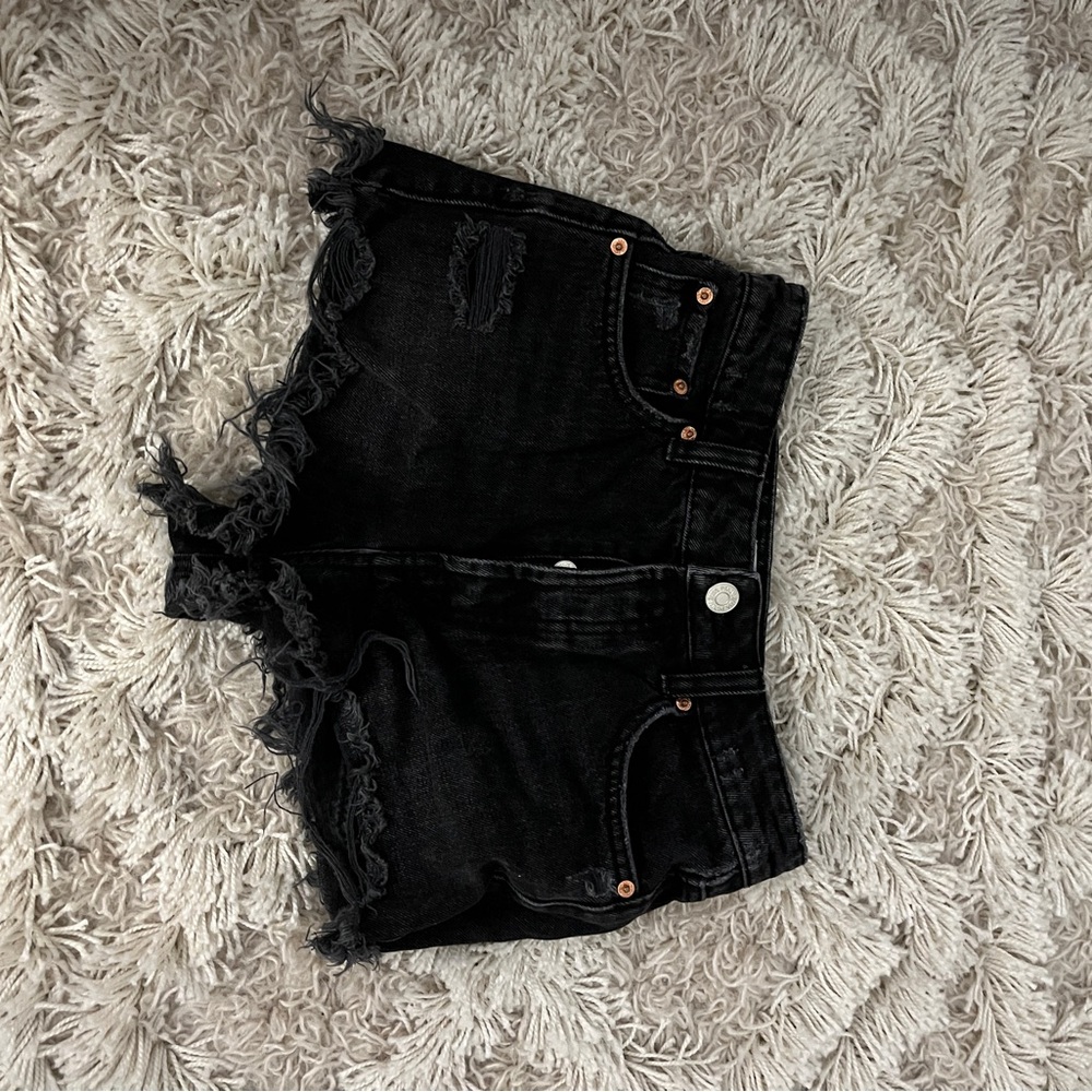 Zara black distressed shorts